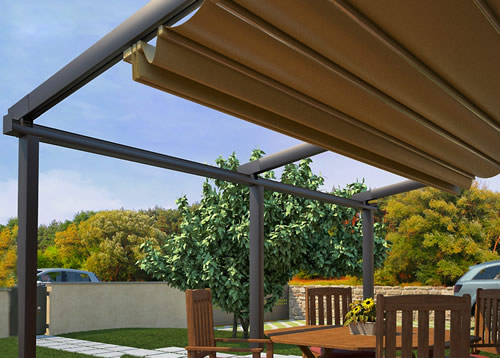 Mito Pergola can be roof or wall mounted